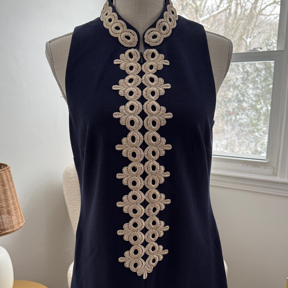 Lilly Pulitzer Navy Dress with Cream Embroidery
